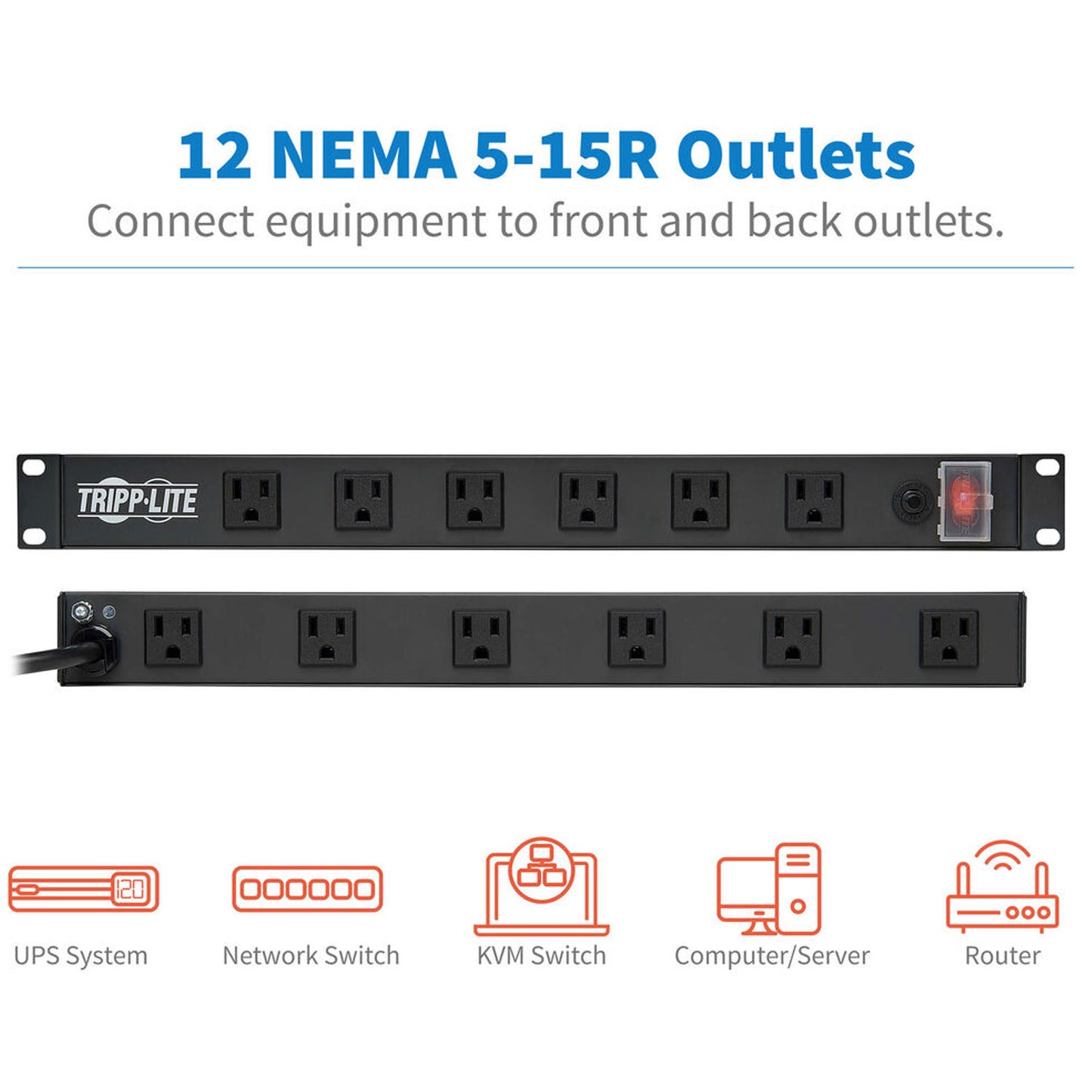 TRIPP LITE RS-1215-RA 12 Outlets Power Strip 120V Input Voltage 1800 Watts Maximum Power 15 ft. Cord Length