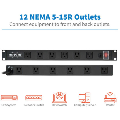 TRIPP LITE RS-1215-RA 12 Outlets Power Strip 120V Input Voltage 1800 Watts Maximum Power 15 ft. Cord Length