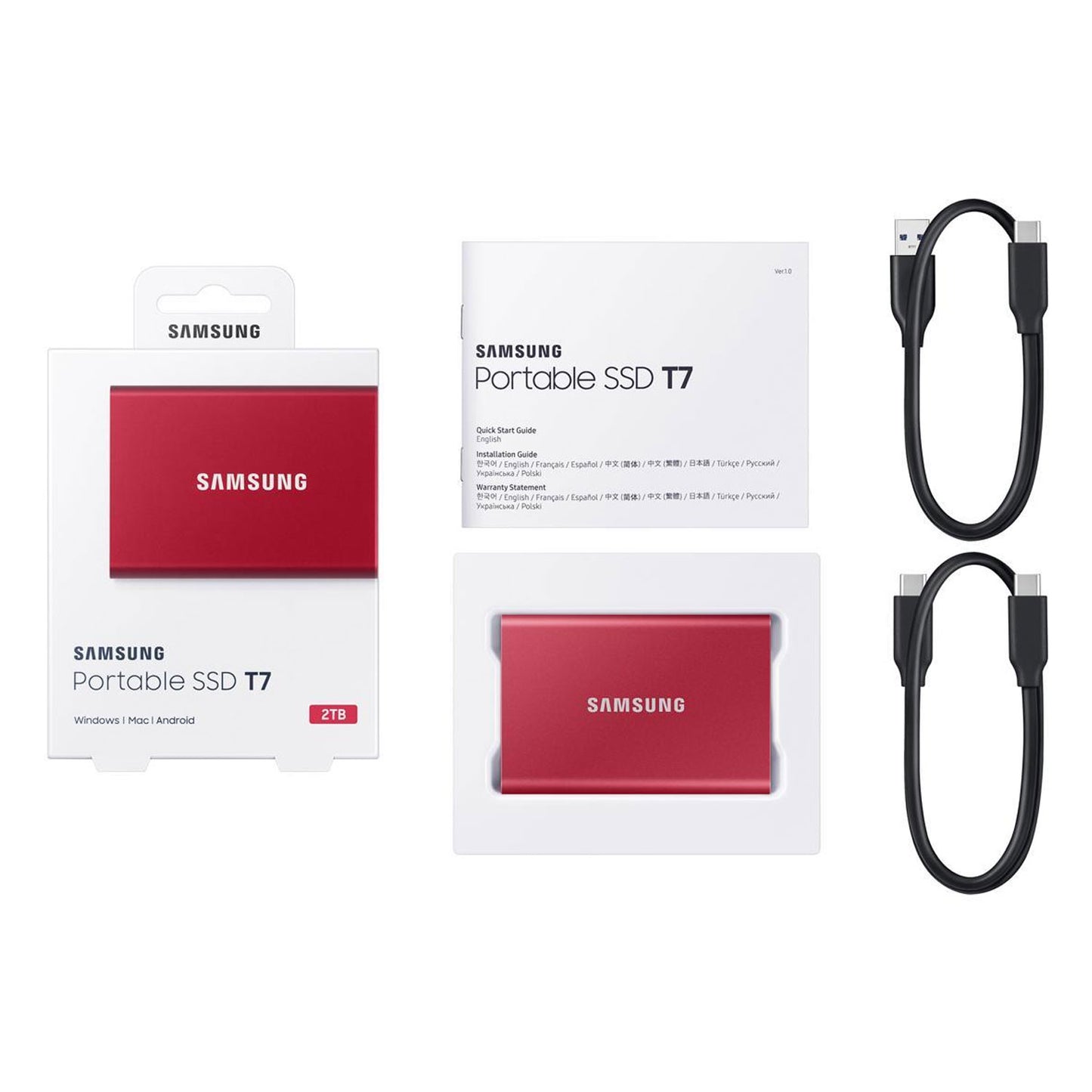 SAMSUNG T7 Portable SSD 2TB - Up to 1050MB/s - USB 3.2 External Solid State Drive, Red (MU-PC2T0R/AM)