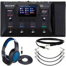 Zoom G6 Multi-Effects Processor Pedal for Guitarists with Samson Stereo Headphones + Right Angle to Right Angle 1/4" Instrument Cables + 1/4" TRS - 1/4" TRS Cable