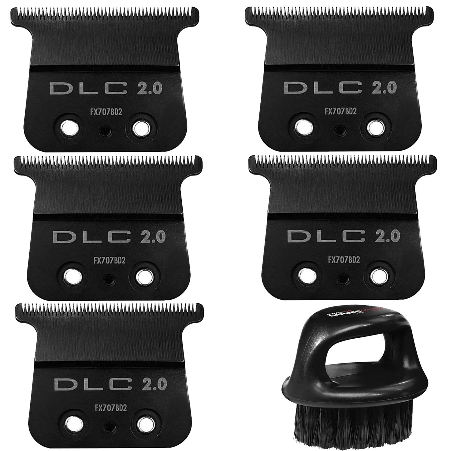 5x Babyliss Pro FX707BD2 DLC 2.0MM Deep Tooth T-Blade with Fade Soft Knuckle Neck Brush