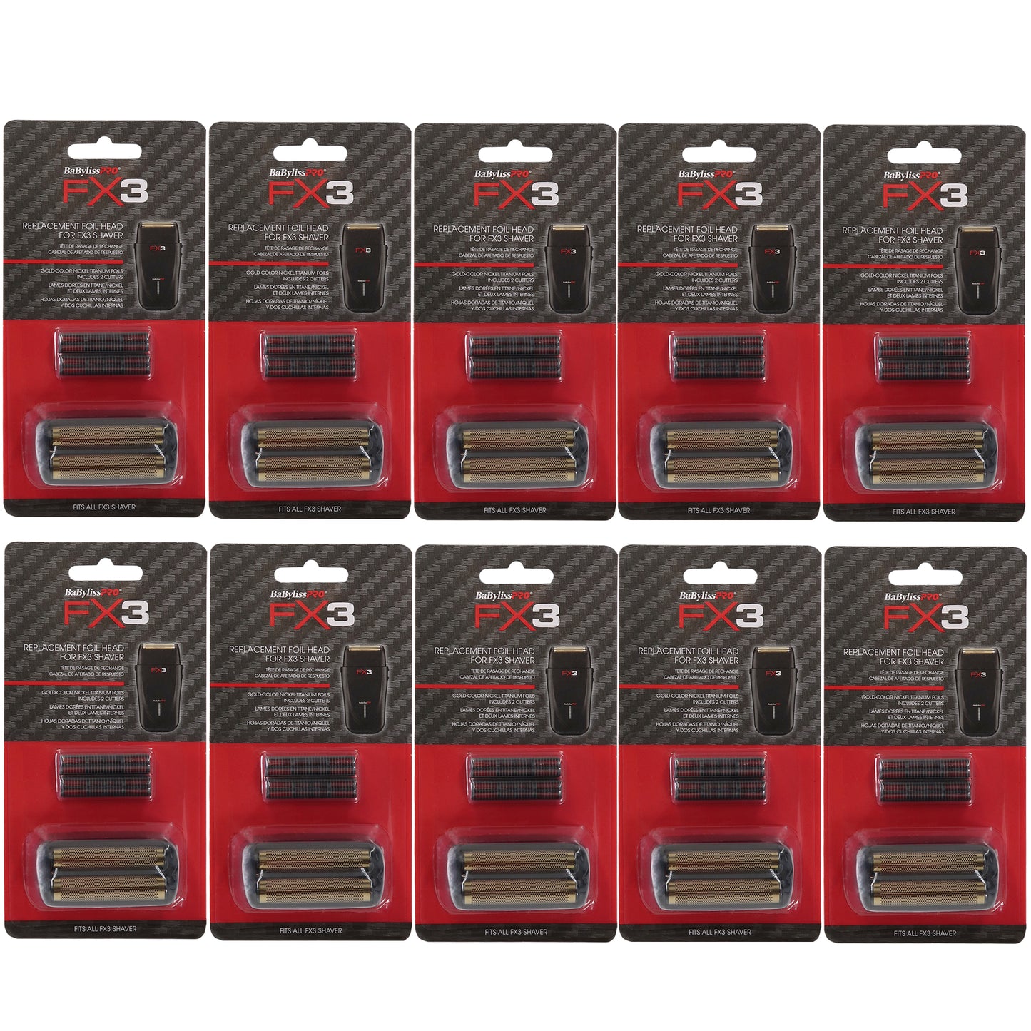 10x BaByliss Pro FX3 Replacement Foil Head for FX3 Shaver - Black #FXX3RFB