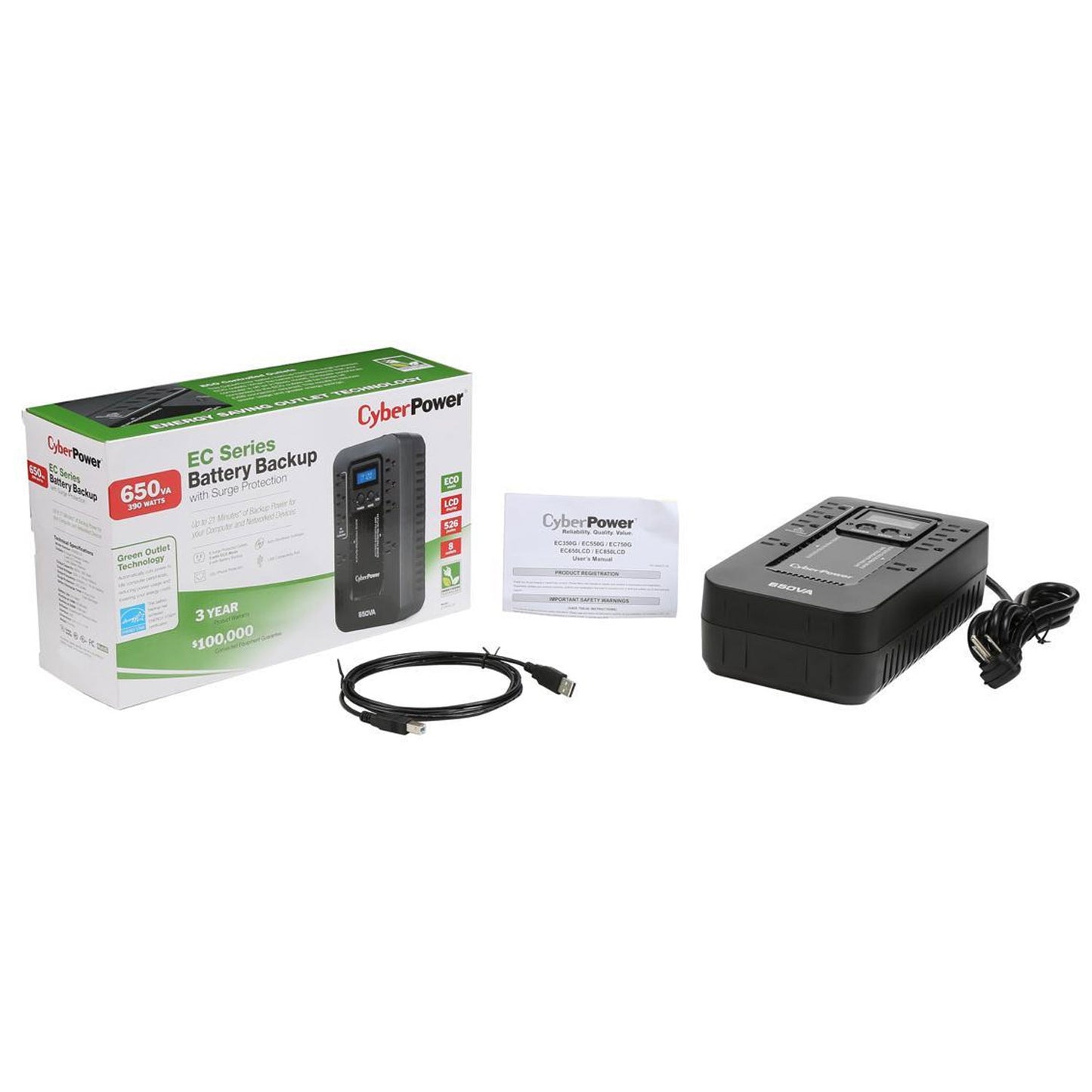 CyberPower EC650LCD ECO 650 VA /390 Watts Energy Efficient LCD Desktop UPS