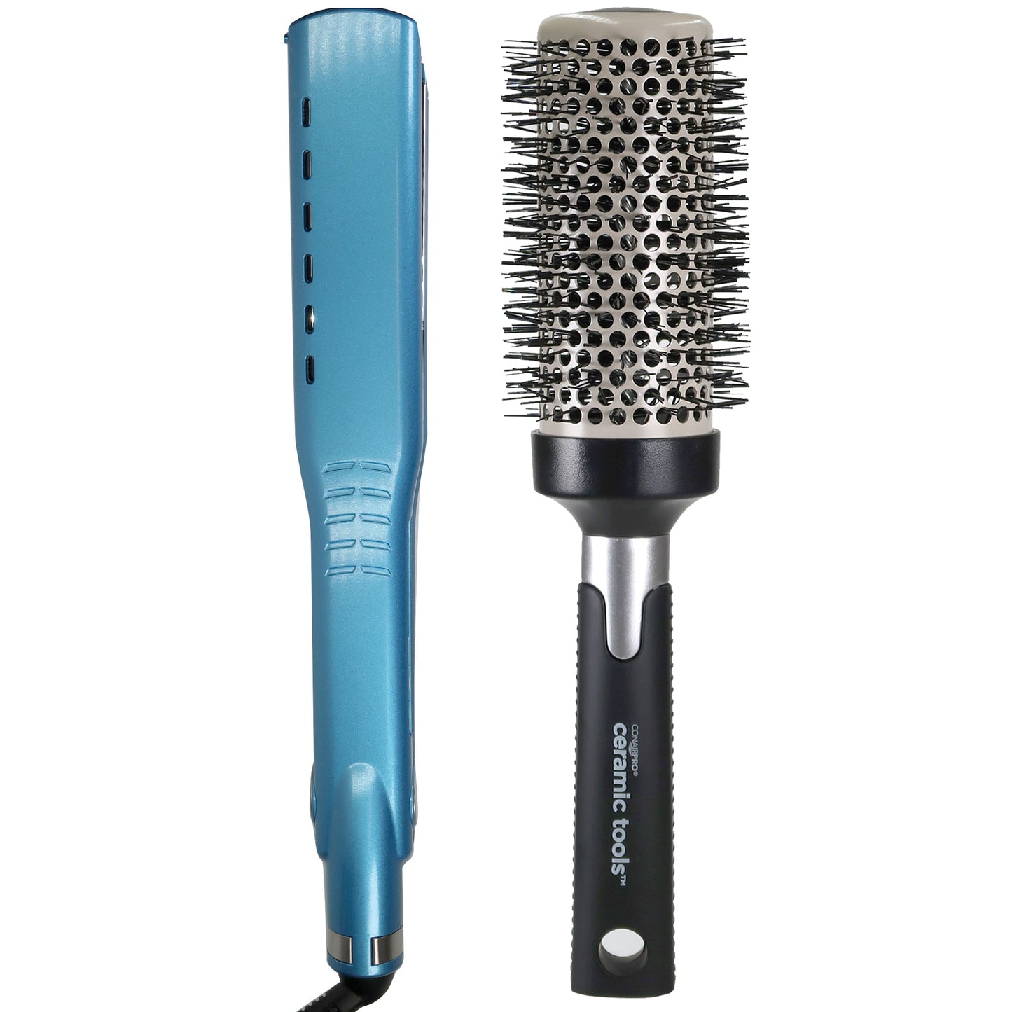 BaByliss Pro Nano Titanium Vented Ionic Flat Iron 1½" BNT4093TUC with Conair Pro Ceramic Tools Large Round Brush 2½" CPBCTR25