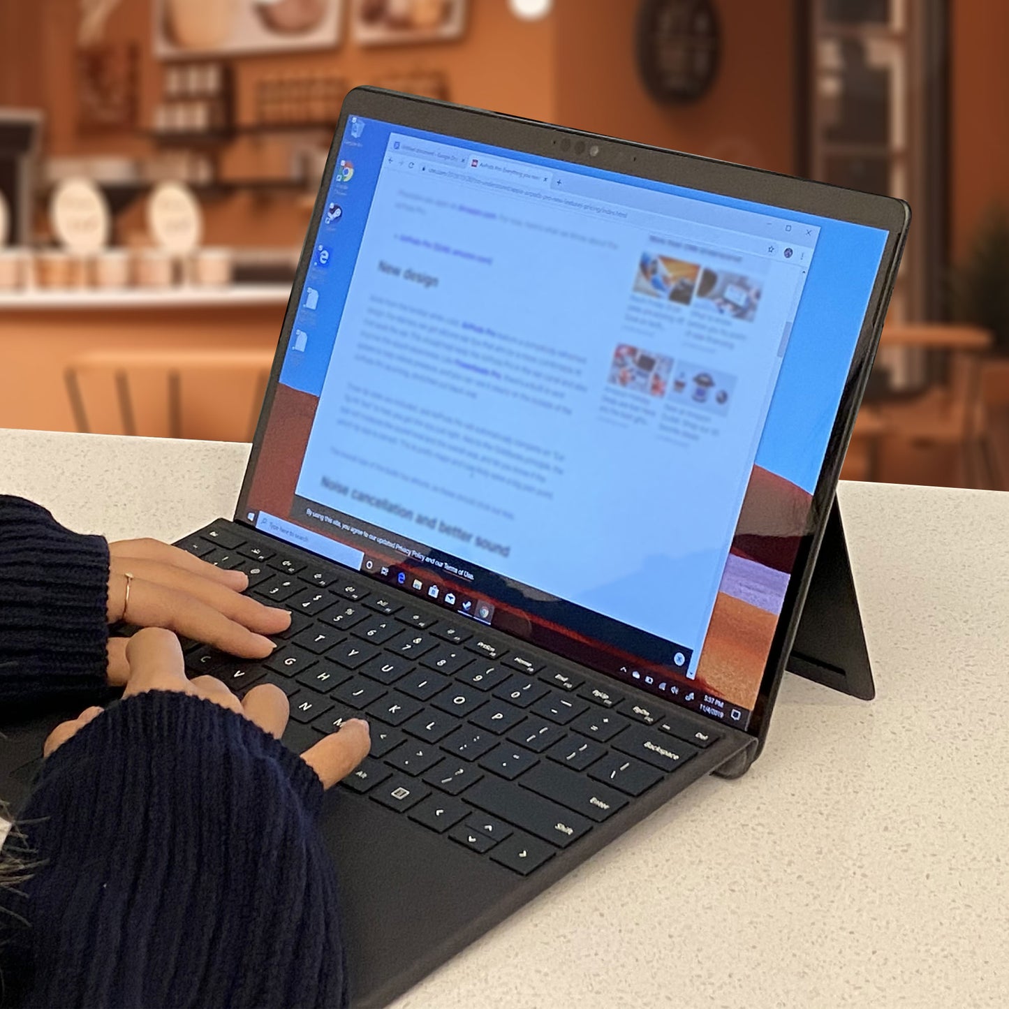 Microsoft Surface Pro X Business Keyboard, QJX-00001 (Black) with JLab Play Gaming Wireless Bluetooth Earbuds - Black/Blue