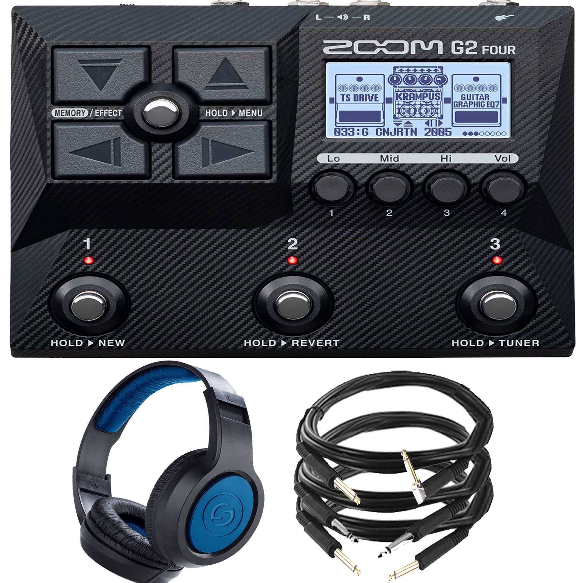 Zoom G2 Four Multi-Effect Guitar Pedal with SR350 Headphones Top
