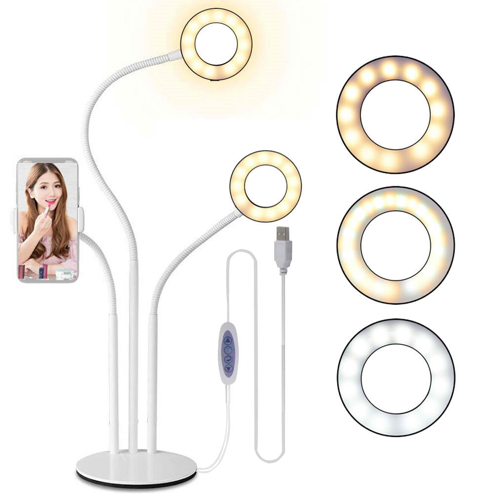 Vivitar PC102 3 In 1 Desktop Stand with 2 Ring Lights & Phone Cradle Vlog Podcast Stream Make-Up Essentials