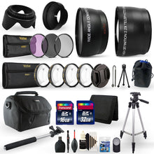 52mm Fisheye Telephoto & Wide Angle Lens + Filter Kit + Macro Kit + Rubber Hood + Lens Hood + 48GB Memory Card + Wallet + Reader + Remote + Lens Cleaner + Dust Blower + Lens Cap + Holder + Screen Protector + Tall Tripod + Monopod + Case + 3pc Cleaning Kit