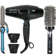 BaBylissPro Rapido Nano Titanium Italian Performance Hair Dryer BRAP1 + Nano Titanium 1 1/4" Spring Curling Iron BNT125S + ConairPro Round Brush 2½"
