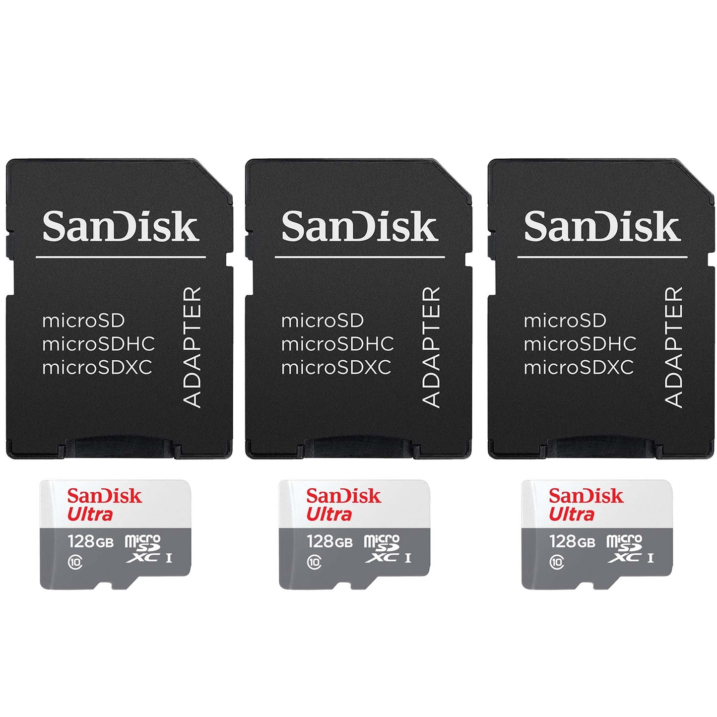 3 Packs SanDisk  128GB Ultra UHS-I microSDHC Memory Card with SD Adapter
