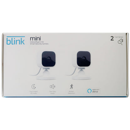 5x Blink Mini Compact Indoor Plug-In Smart Security Camera Works With Alexa – 2 Cameras (White)