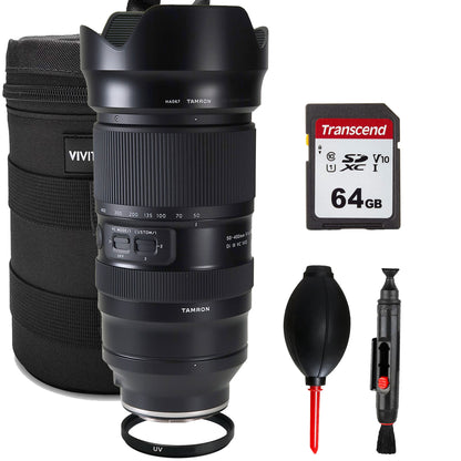 Tamron 50-400mm f/4.5-6.3 Di III VC VXD Lens for Sony E with Transcend 64GB SDXC Class 10 Memory Card Bundle