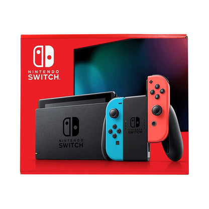 Nintendo Switch Console Neon Blue & Neon Red Joy-Con with JBL C50HI In-Ear Headphones White and Mack 3yr Worldwide Diamond Warranty