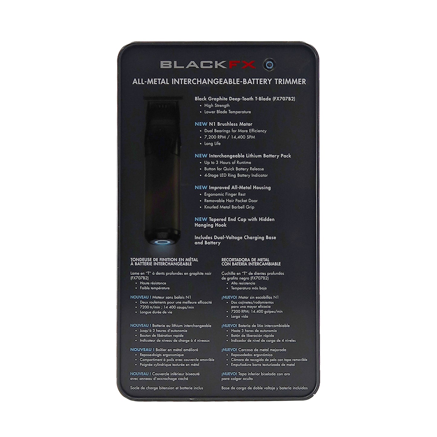 BaByliss Pro FXONE BLACKFX All-Metal Interchangeable-Battery Trimmer FX799MB with BaByliss Pro FX707B Graphite Fine Tooth Replacement T Blade Fits All FX787 Models and Wahl Clipper Oil 4 oz