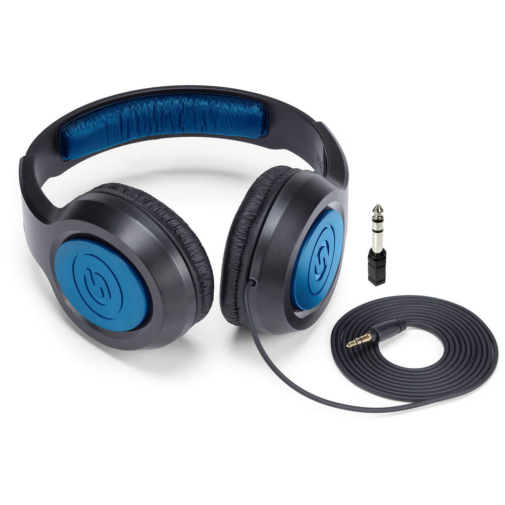 Zoom AMS-24 2x4 USB Audio Interface for Music and Streaming with Samson SR350 Over-Ear Stereo Headphones (Special Edition Blue) and 2x 8mm XLR Microphone Cable Male to Female