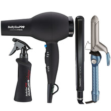 BaByliss Pro Porcelain Ceramic Straightening Iron 1" BABP9557UC with Ceramic Xtreme Hair Dryer and Nano Titanium 1¼" Spring Curling Iron + Spray Bottle