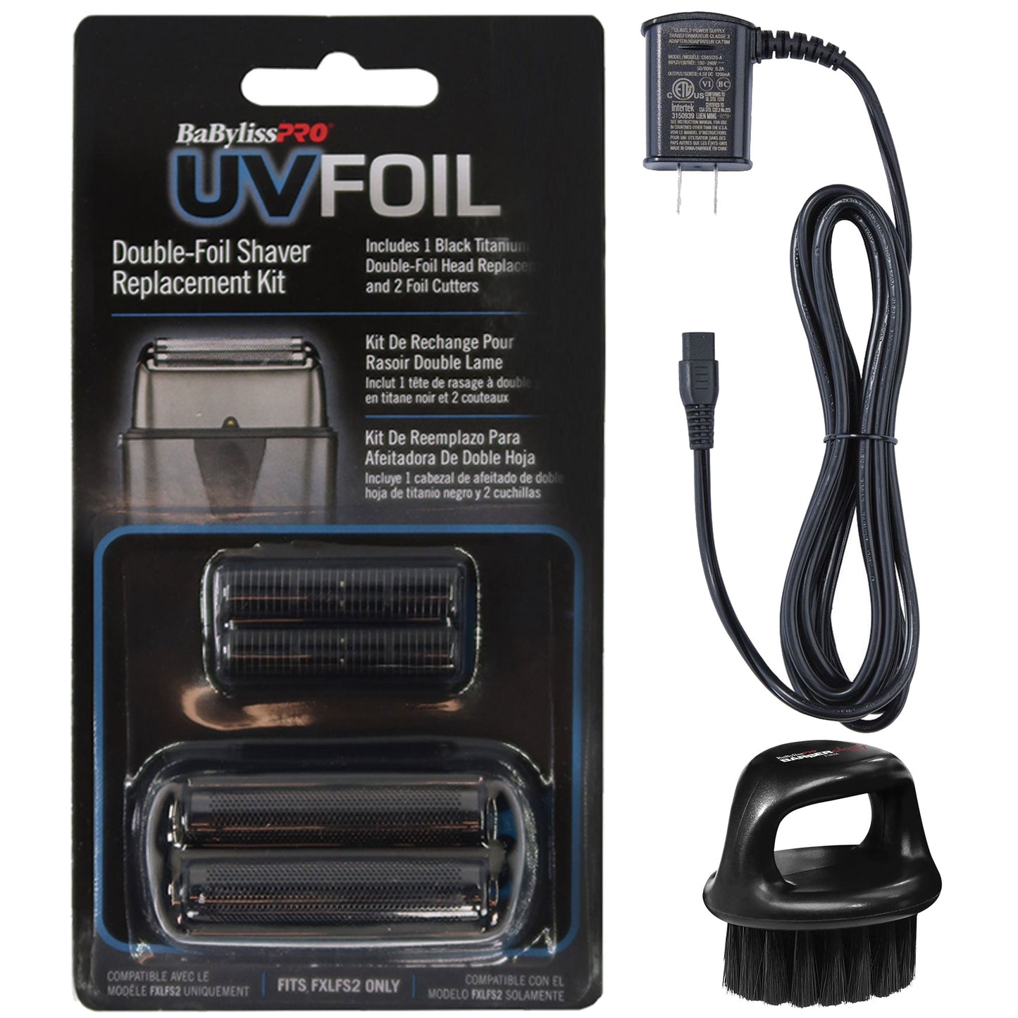 BaByliss Pro UVFOIL Double-Foil Shaver Replacement #FXLRF2 with Power Cord Charger and Neck Brush