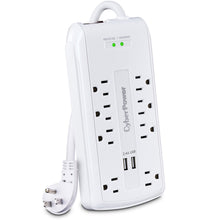 CyberPower 120V 8 Outlets 2-USB 2.4A EMI/RFI 6.0 Feet Cord White