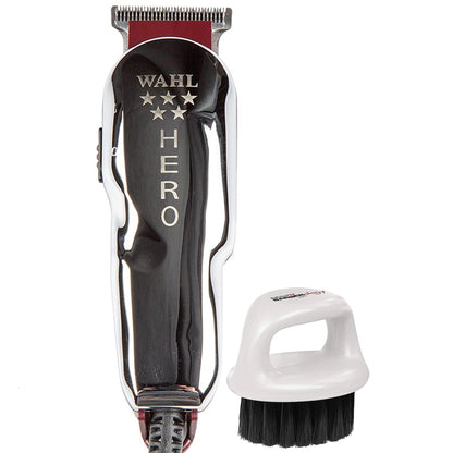 Wahl Professional 5-Star Hero Corded T Blade Trimmer #8991 with BaByliss Pro Barberology Fade Soft Knuckle Neck Brush White