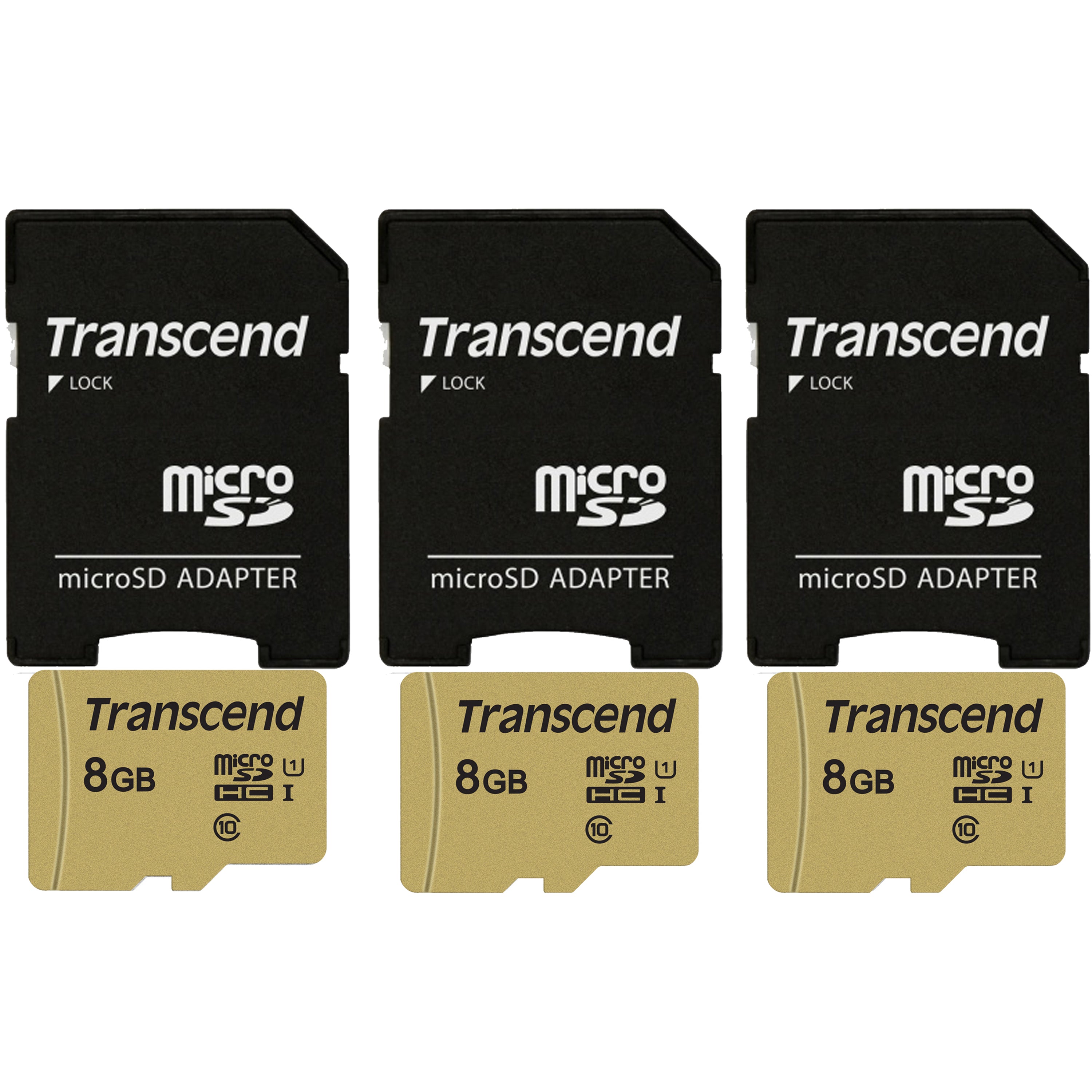 3x Transcend 8GB UHS-1 Class 10 micro SD 500S Read up to 95MB/s Built ...