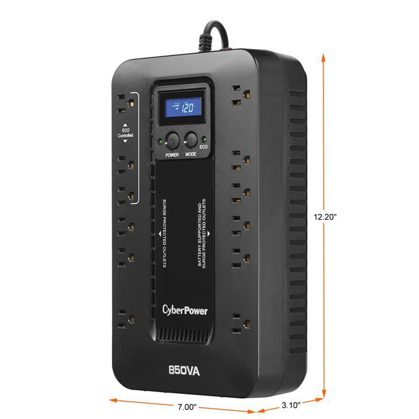 CyberPower Ecologic EC850LCD 850 VA 510 Watts 12 Outlets UPS
