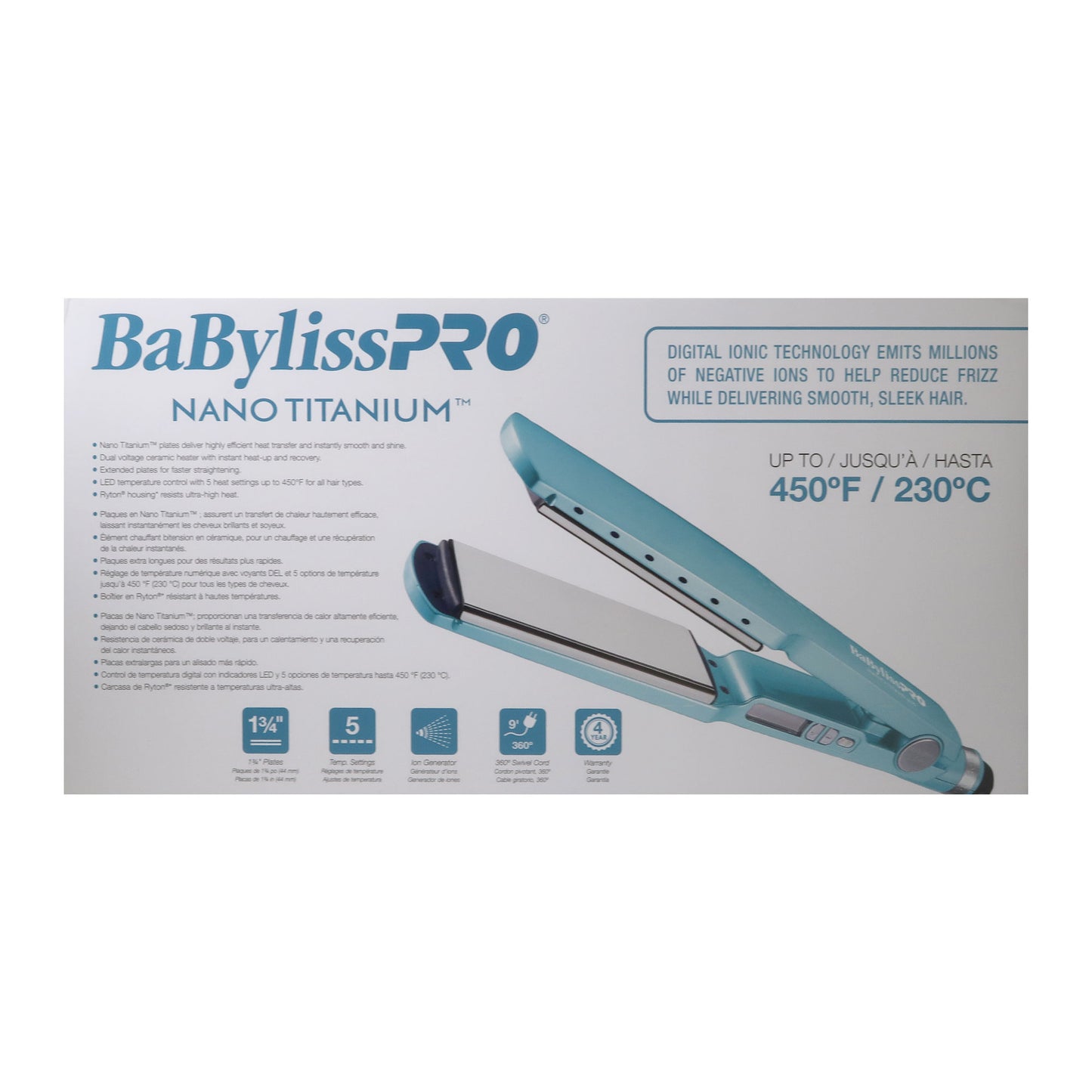 BaByliss Pro Nano Titanium Digital Ionic Flat Iron 1¾" BNT4094TUC with Conair Pro Ergo-Grip Vented Brush