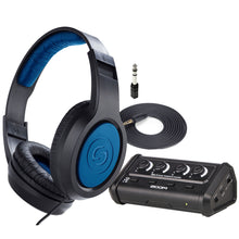 ZOOM ZHA-4 Handy Headphone Amplifier with Samson SR350 Over-Ear Stereo Headphones (Special Edition Blue)
