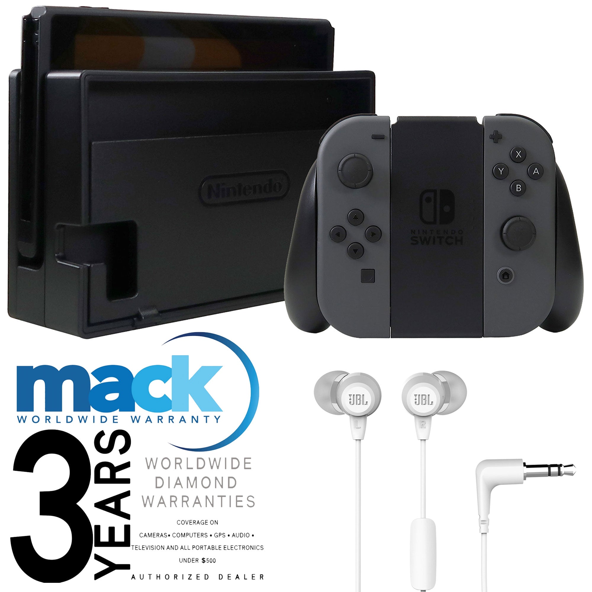 Console Version Nintendo Switch Console Version 2 Gray Joy Con with JBL C50HI In-Ear H ...