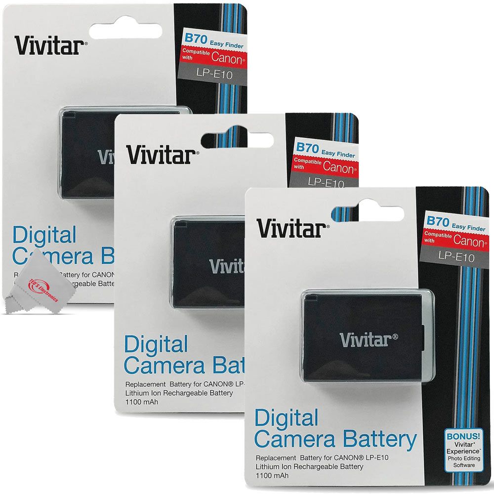 Three Vivitar Replacement Battery for Canon LP-E10 Replacement Battery
