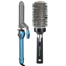 BaByliss PRO Nano Titanium 1 1/4" Spring Curling Iron BNT125S with Conair Pro Ceramic Tools Large Round Brush 2½" CPBCTR25