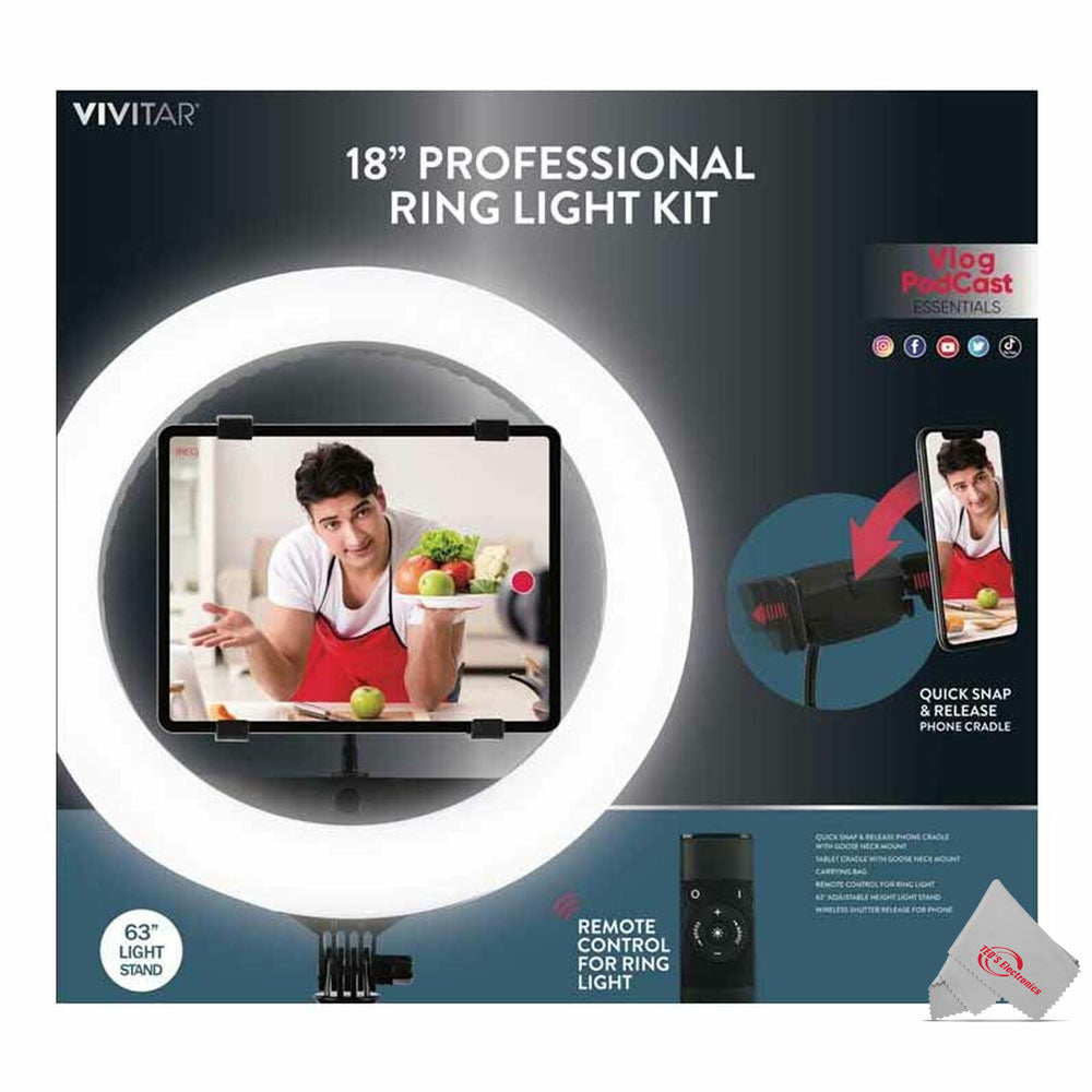 Vivitar 18" Professional Ring Light Kit With 63" Light Stand Vlog Podcast Stream Make-Up Essentials