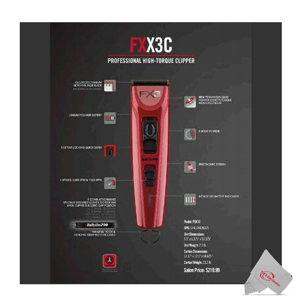 BaByliss Pro FX3 High Torque Cordless Clipper with FX3 High-Speed Foil Shaver Black #FXX3SB