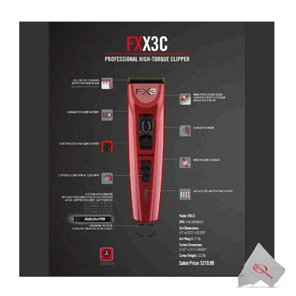 BaByliss Pro FX3 High Torque Cordless Clipper with FX3 High-Speed Foil Shaver Black #FXX3SB