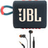 JBL Go 3 Portable Bluetooth Speaker Blue/Pink and JBL T110 in Ear Headphones