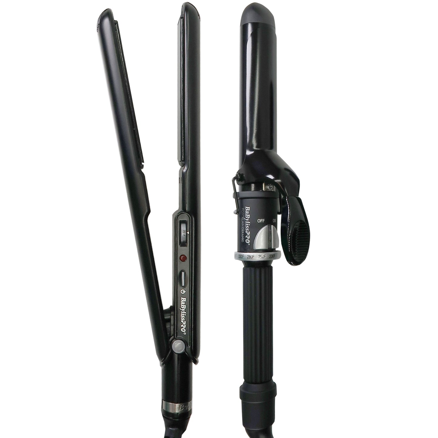 BaByliss Pro Porcelain Ceramic Straightening Iron 1" & Spring Curling Iron 1¼" BPCPP6UC with Conair Pro Precision Comb