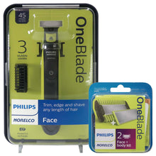 Philips Norelco OneBlade, Hybrid Electric Trimmer and Shaver, QP2520/70 with Philips Norelco Genuine OneBlade Replacement Blade Face + Body Kit, QP620/84