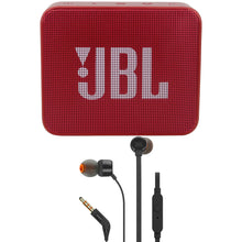JBL GO 2 Portable Wireless Waterproof Speaker (Red) with JBL T110 in Ear Headphones Black