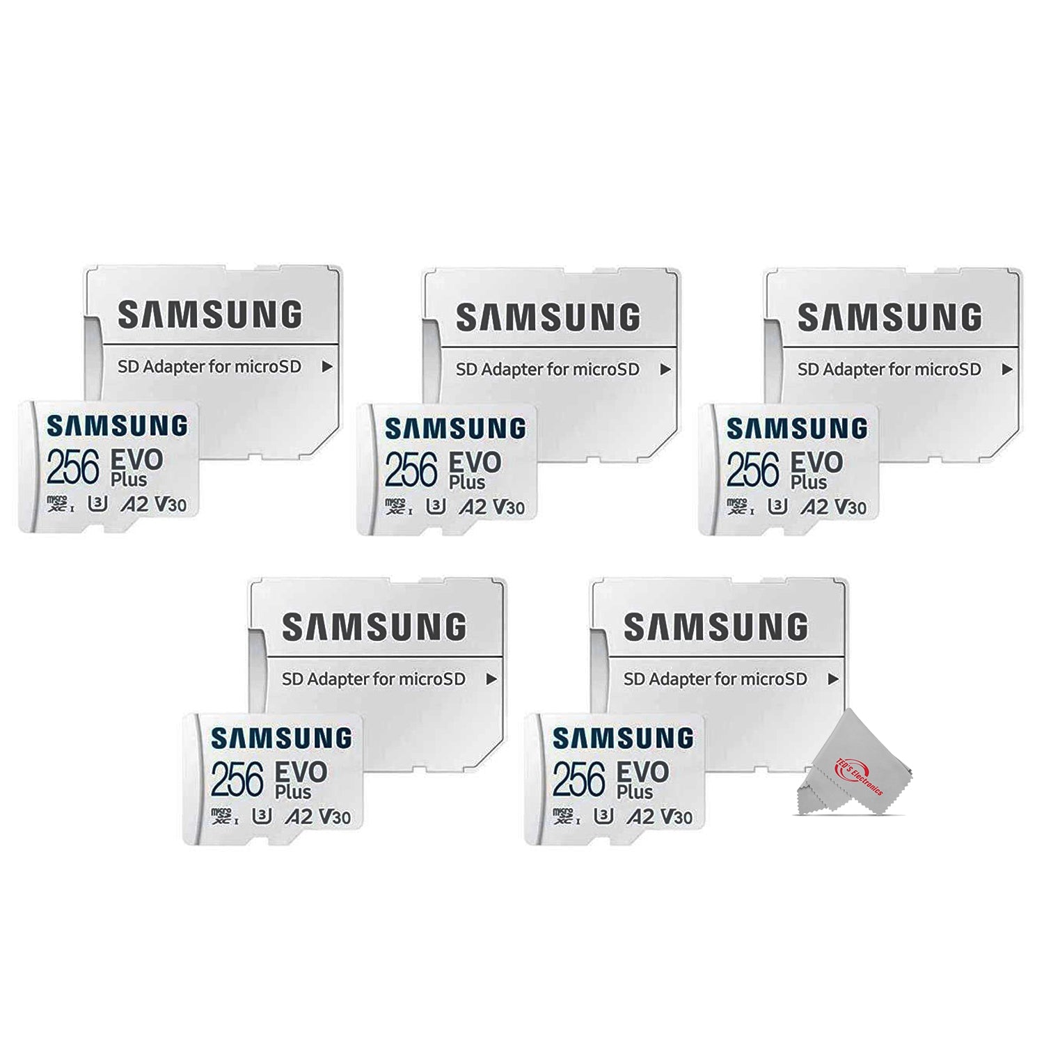 5x Samsung EVO Plus MicroSD 256GB, 130MBs Memory Card with Adapter – The  Teds Store