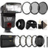 SFD728 Automatic TTL Flash for Canon i-TTL + 58mm UV CPL ND Kit + Macro Kit + Rubber Hood + Tulip Lens Hood + Lens Cap + Lens Cap Holder + 3pc Cleaning Kit