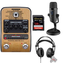 Zoom AC-2 Acoustic Creator Guitar Effects Pedal wth Sandisk Extreme Pro 128GB SDXC V30 170MB/s + Boya Headphone and Microphone