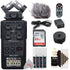 Zoom H6 All Black Handy Recorder + ZOOM APH6 Accessory Pack For Zoom H6 + ZOOM HS-1 Hot/Cold Shoe Mount To 1/4" Adapter + 64GB Memory Card + Rechargeable Battery & Charger + Cleaning Kit