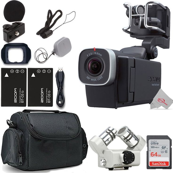 Zoom Q8 Handy Video Recorder +  Zoom XYH-6 - X/Y Microphone Capsule for Zoom H5 and H6 Field Recorders  +  ZOOM BT-03B Rechargeable Li-ion Battery + 64GB Memory Card + Case