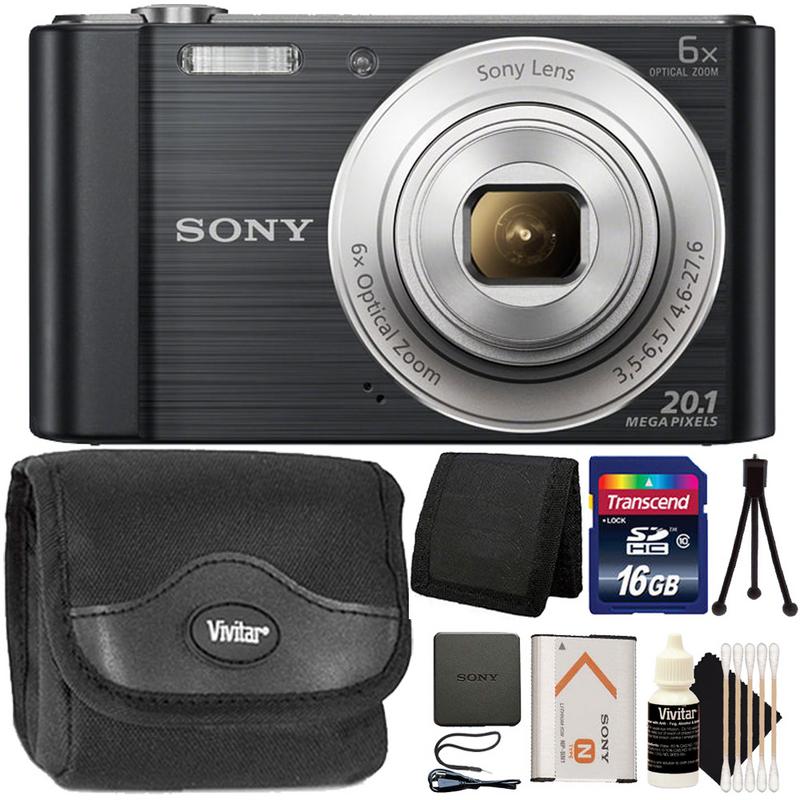 Sony CyberShot DSC-W810 20.1MP Digital Camera Black with 6X Optical Zoom  16GB Memory Card All You Need Bundle