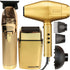 BaByliss Pro GOLDFX Collection Metal Lithium Outlining Trimmer & Double Foil Shaver #FXHOLPK2GN with BaByliss PRO FXBDG1 GoldFX High Performance Turbo Dryer