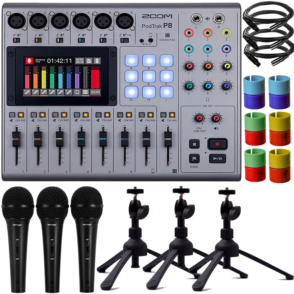 Zoom PodTrak P8 Portable Multitrack Podcast Recorder + Behringer XM180 ...