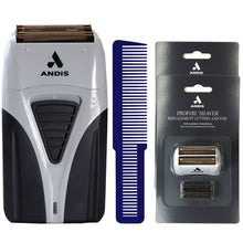 Andis ProFoil Professional Shaver Plus 17255 with 2x Shaver Replacement Cutters and Foil 17280 and Wahl Large Styling Comb - Blue