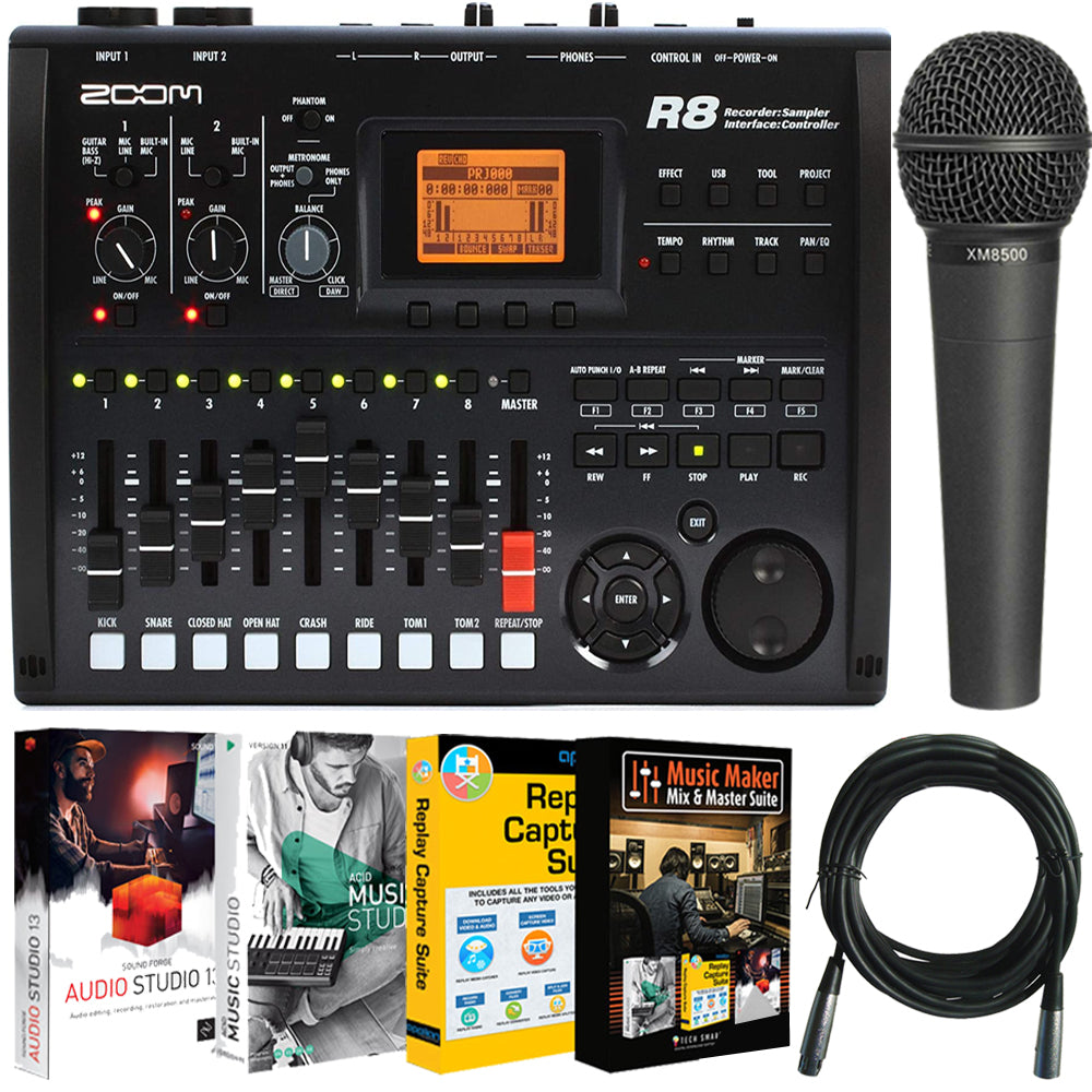 Back Zoom R8 Zoom R8 Multi-Track Tabletop Recorder + Behringer XM8500 Vocal Microph ...