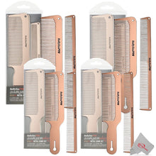 4 Pieces BaByliss Pro Barberology RoseFX Metal Comb Set 9" Clipper Comb and 7.5" Cutting Comb Rose Gold