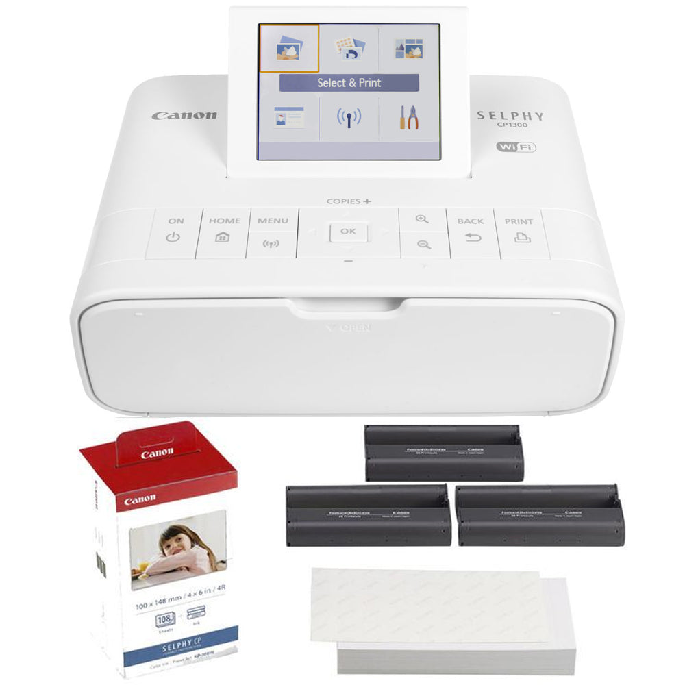 sovende animation Miljøvenlig Canon Selphy CP1300 Compact Photo Printer White + Canon KP-108IN Selph –  The Teds Store